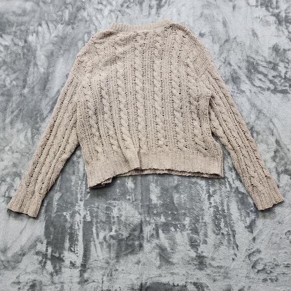 American Eagle Sweater M Tan Chenille Stretch Cable Knit Pullover Preppy Casual - Picture 2 of 9
